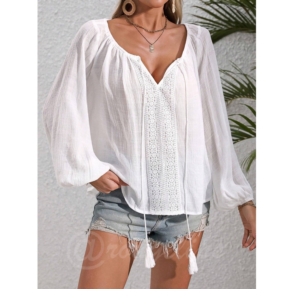Rouge! White Boho Tassel Peasant Blouse
